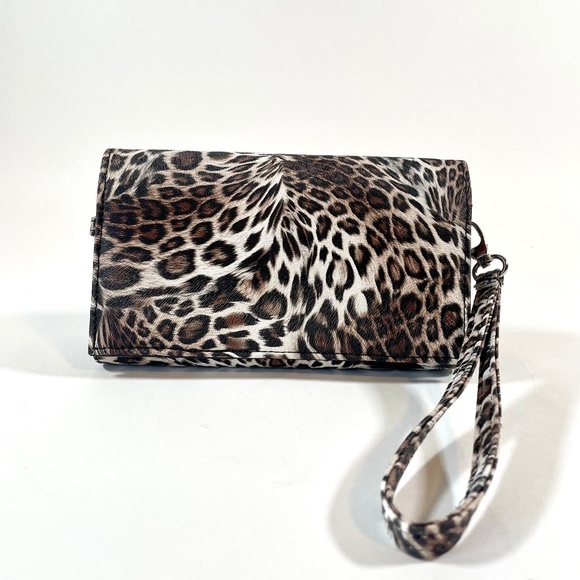 Brown Leopard Print Leather Convertible Women's Purse - Picture 1 of 12